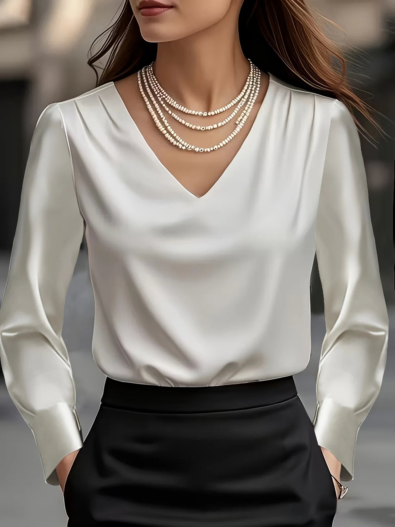 New Spring/Summer Stylish & Sophisticated Solid-Color Satin Blouse Elegant Professional Office Wear and Date-Night Shirt for Wo